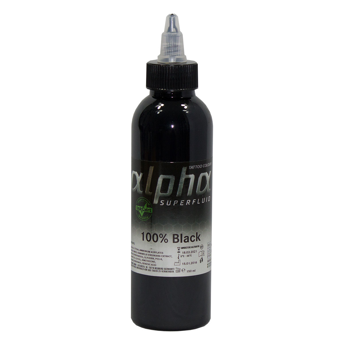 alpha SUPERFLUID 100% Black, 150 ml Tätowierfarbe